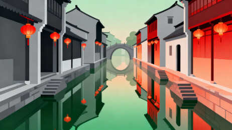 江南水乡古街夜景