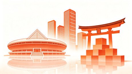现代都市与传统神社融合景观