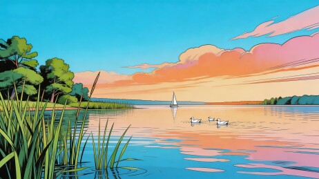 湖畔日落风景