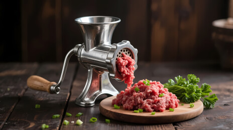 手摇绞肉机工作场景