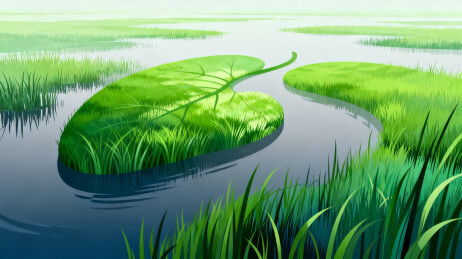 绿意盎然的湿地水景