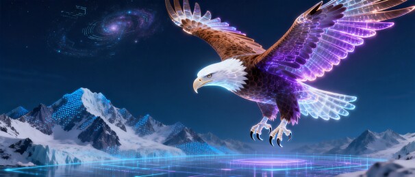 雄鹰翱翔雪山科技概念插画