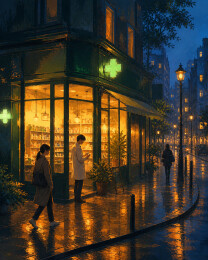 雨夜街角的暖光药房