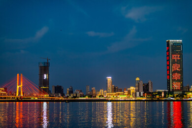 南昌赣江两岸城市黄昏夜景风光