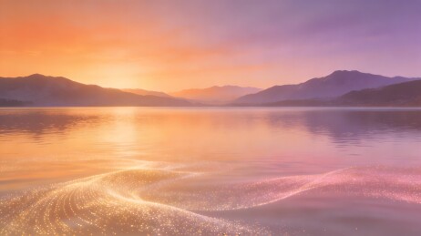 湖畔日落星光闪烁美景