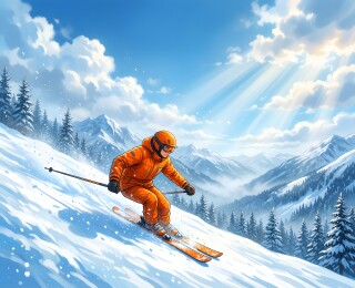 阳光雪道上的滑雪者