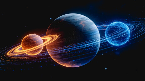 太空中三颗带光环的发光行星