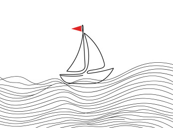 海面上一帆风顺小帆船单线描航海插画