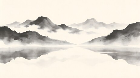 水墨山水画静谧湖景