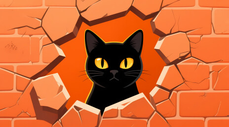 砖墙前的黑猫