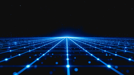 发光蓝色数字网格延伸至空间尽头