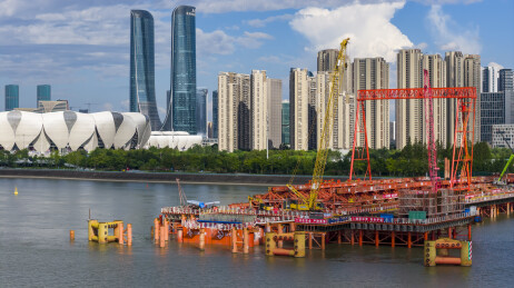 杭州钱江三桥西兴大桥重建中
