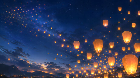 天灯漫天夜空祈愿电商展示背景