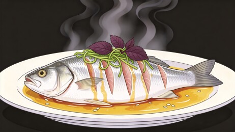 清蒸鱼国潮美食插画
