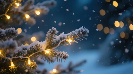 雪夜松枝暖灯