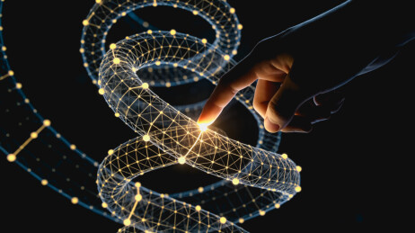 人手触碰数字DNA双螺旋结构