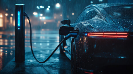 雨夜充电的新能源电动汽车