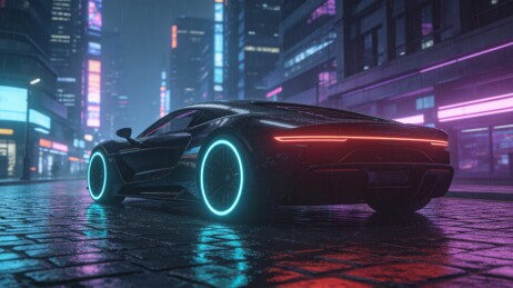 赛博朋克雨夜霓虹超跑城市背景