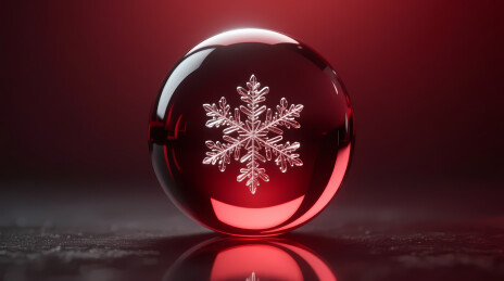 红色玻璃球内雪花
