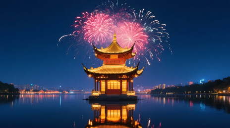 夜色亭阁烟花盛