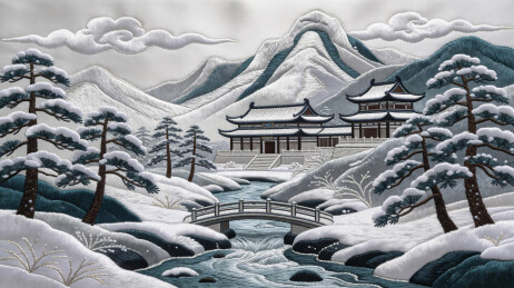 冬景亭台山水国风图