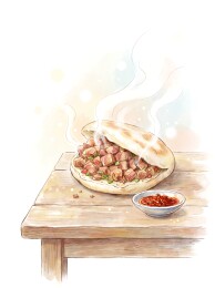 小凳上的肉夹馍