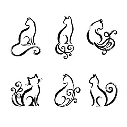 极简水墨毛笔笔触猫咪剪影线条手绘插画