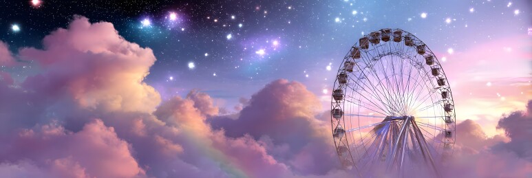夜空云海中的摩天轮梦幻景象
