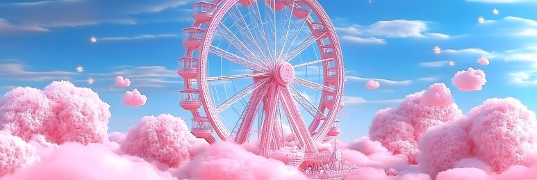 粉色摩天轮漂浮云端梦幻场景