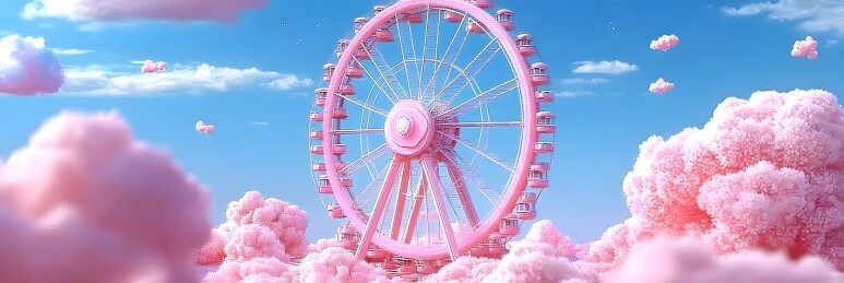 粉色摩天轮漂浮云端梦幻场景