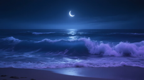 新月映海夜景