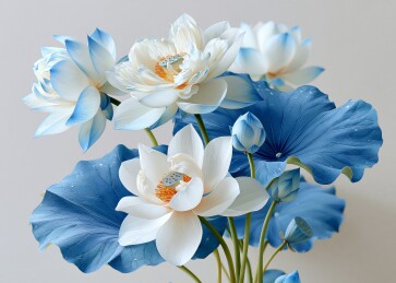 蓝白莲花静谧绽放