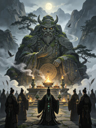 月夜山林古神祭祀场景