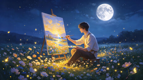 月夜花田中的作画青年