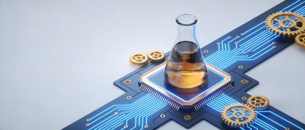 科技芯片与化学烧瓶结合展示