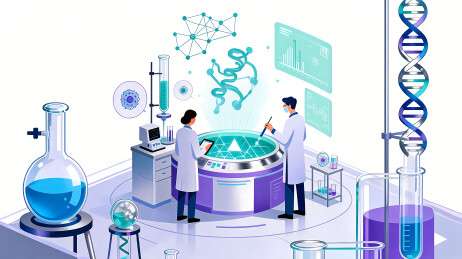 科研人员操作全息设备进行生物技术研究