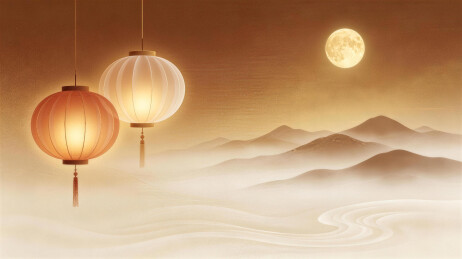 月夜下的中式灯笼