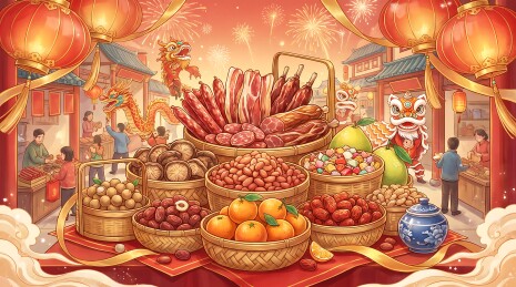 庙会年货摊位热闹景
