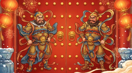 门神按剑灯笼门户景