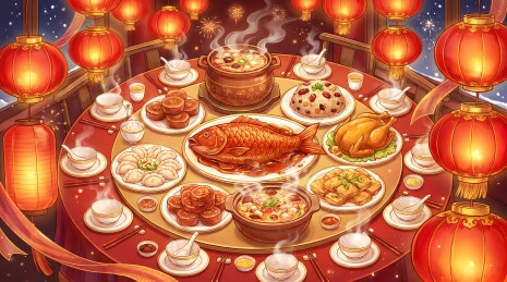 雪夜圆桌年夜饭暖光