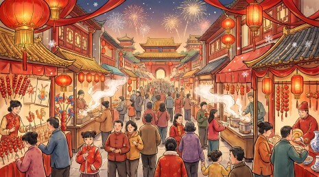古城庙会人潮涌动景