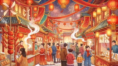 庙会长街烟火人潮图