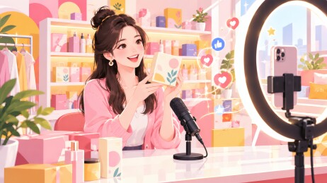 直播间里主播热情展示爆款好物