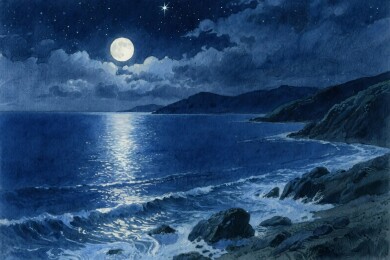 月夜海滩风景图