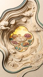 奶白浮雕食盒云纹框