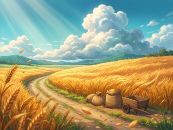 夏日丰收麦田插画