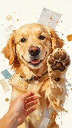 握手的金毛犬油画风插画