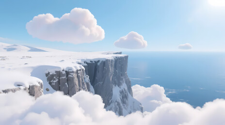 冬日雪崖临海图