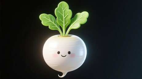 白色萝卜卡通形象带绿叶笑脸