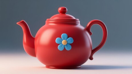 红色茶壶饰蓝色花朵